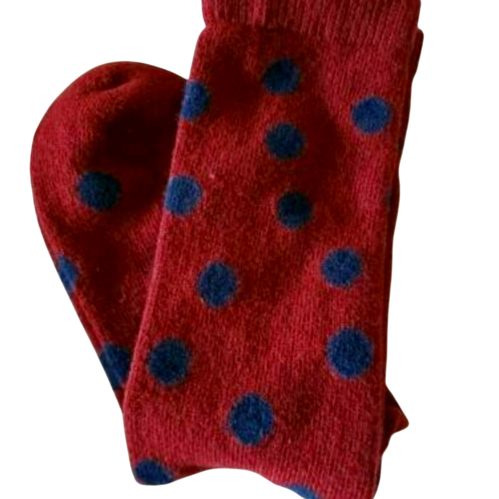 New Garnet Hill Dot Socks 9-11 Warm Crew Cashmere Blend Red Navy Cold Weather